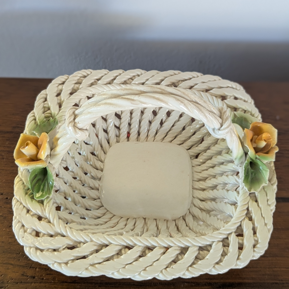 Source Unknown Yellow and White Serveware Dish with Floral Accents